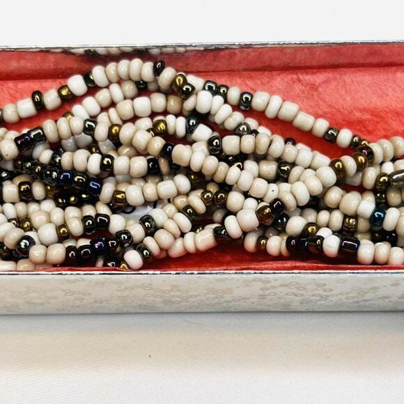 Vintage Wide Beaded Bracelet with Wooden Clasp Ethnic Boho 20 cm - Picture 8 of 8